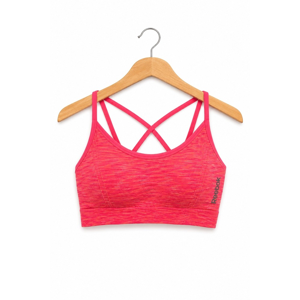 Reebok Womens Sports Bra Size XS Space Dye Neon Pink Crop Top Strappy Pads